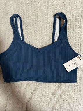 Coral + Reef Ribbed Swim Top — Deep Blue